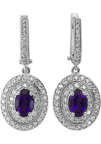 Pırlanta ve Oval Ametist Taşlı Küpe 0404E0043