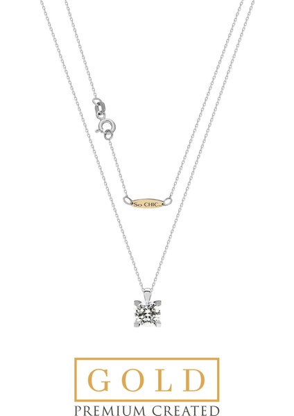 Beyaz Altın Sertifikalı Premium Created Taşlı Tektaş 0.90 Ct Effect Kolye fiyatları