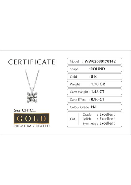 Beyaz Altın Sertifikalı Premium Created Taşlı Tektaş 0.90 Ct Effect Kolye modelleri