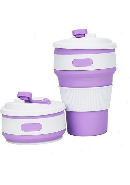 350ML Katlanır Taşınabilir Silikon Teleskopik Içme Kahve Kupası - Mor (Yurt Dışından)