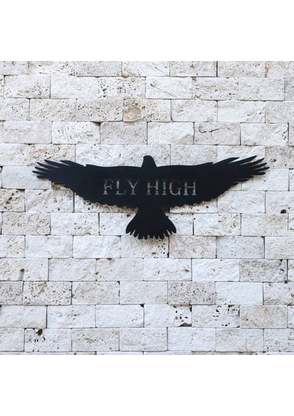 Fly High Mottolu Uçan Kartal Metal Paslanmaz Duvar Tablosu