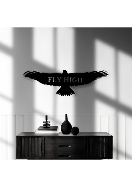 Fly High Mottolu Uçan Kartal Metal Paslanmaz Duvar Tablosu