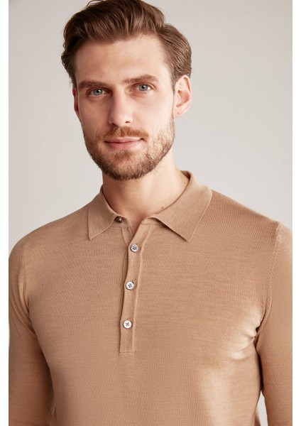 Polo Yaka Merino Yün Camel Triko fiyatları