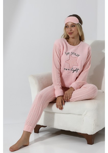 Fwn 5018 Peluş Welsoft Polar Kışlık Yıldızlı Yumoş Kadın Pijama Takımı