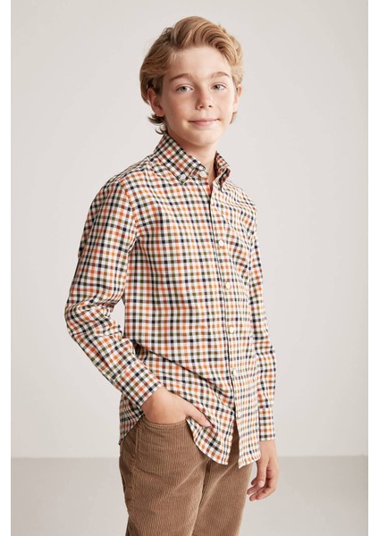 Kareli Kaşmir Karışım Haki-Beyaz Çocuk Gömlek