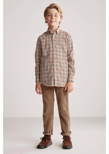 Kareli Kaşmir Karışım Haki-Beyaz Çocuk Gömlek fiyatları