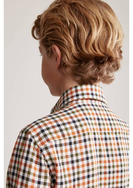 Kareli Kaşmir Karışım Haki-Beyaz Çocuk Gömlek modelleri