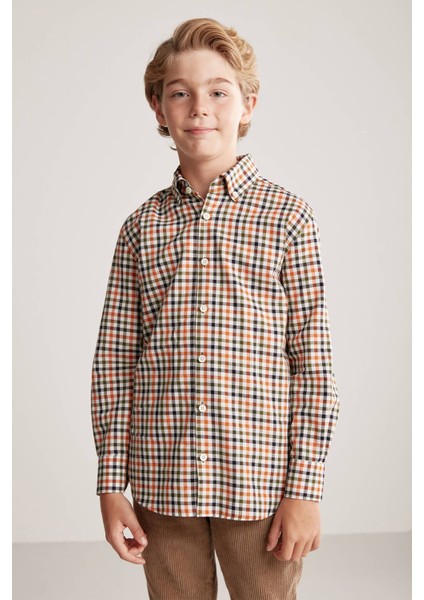 Kareli Kaşmir Karışım Haki-Beyaz Çocuk Gömlek fırsatları