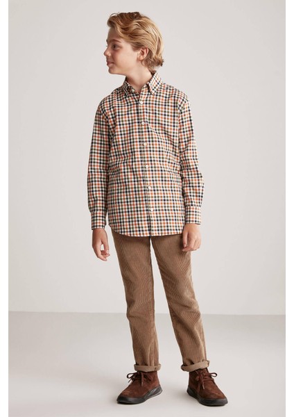 Kareli Kaşmir Karışım Haki-Beyaz Çocuk Gömlek indirimleri