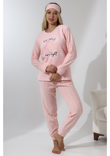 Fwn 5018 Peluş Welsoft Polar Kışlık Yıldızlı Yumoş Kadın Pijama Takımı