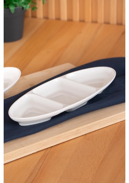 Aria Oval Bölmeli Kayık Tabak - 25 cm