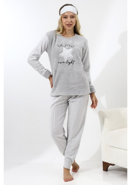 Fwn 5018 Peluş Welsoft Polar Kışlık Yıldızlı Yumoş Kadın Pijama Takımı