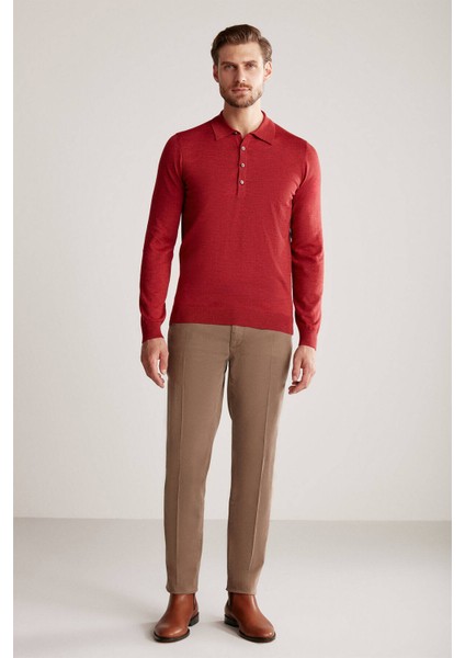 Polo Yaka Merino Yün Kırmızı Triko fiyatları