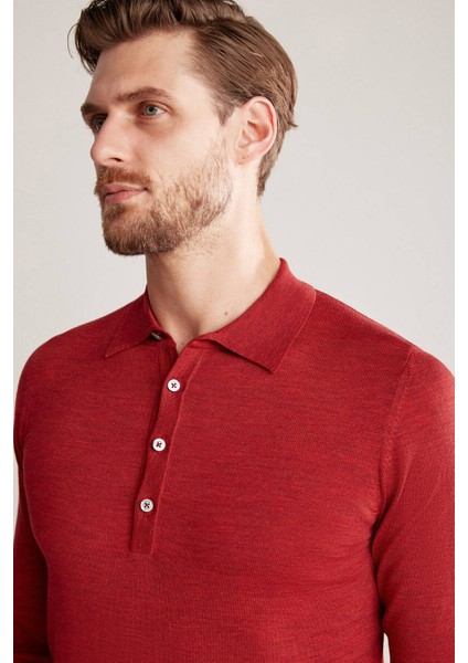 Polo Yaka Merino Yün Kırmızı Triko fırsatları