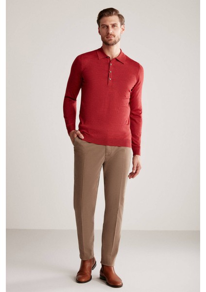 Polo Yaka Merino Yün Kırmızı Triko indirimleri