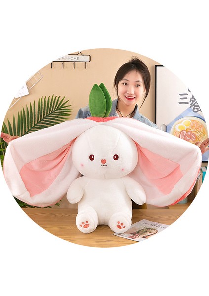 Luxix 70CM Çilekli Rab Karikatür Peluş Bebek, Yumuşak ve Sevimli, Rab Bebeğe Dönüştü, Yaratıcı Hediye Yastık (Yurt Dışından)