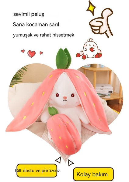 Luxix 70CM Çilekli Rab Karikatür Peluş Bebek, Yumuşak ve Sevimli, Rab Bebeğe Dönüştü, Yaratıcı Hediye Yastık (Yurt Dışından)
