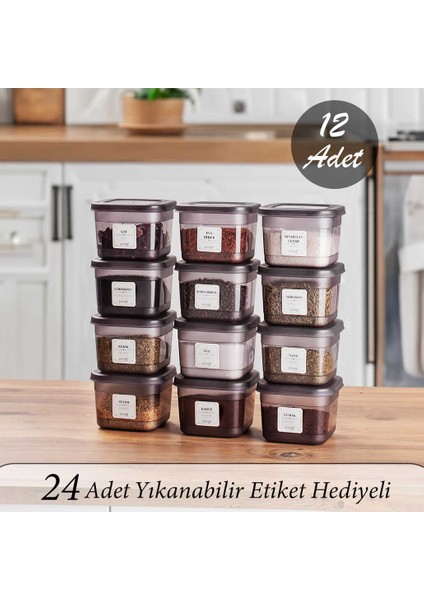 ORG-430 Saklama Kabı - Bakliyat Saklama Kabı - 12LI Erzak Saklama Kabı Seti Siyah