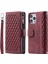 Iphone 14 Pro Telefon Kılıfı Için 6.1 Inç Fermuarlı Cep Telefonu Kapağı Rhombus Izgara Dokusu Anti-Çizik Pu Deri Deri Deri Cüzdan Standı Case-Dark Kırmızı (Yurt Dışından) 1