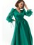 Kadın Zümrüt Yeşili Balon Kol V Yaka Midi Abiye Elbise 3