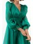 Kadın Zümrüt Yeşili Balon Kol V Yaka Midi Abiye Elbise 4