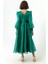 Kadın Zümrüt Yeşili Balon Kol V Yaka Midi Abiye Elbise 5