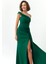 Kadın Zümrüt Yeşili Tek Omuzlu Taşlı Uzun Abiye Elbise 1