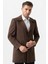 Bolzano 4019 Geniş Yaka Slim Fit Yünlü Kemerli Kaban Çizgili Kahve 2