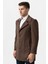 Bolzano 4019 Geniş Yaka Slim Fit Yünlü Kemerli Kaban Çizgili Kahve 3