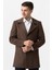 Bolzano 4019 Geniş Yaka Slim Fit Yünlü Kemerli Kaban Çizgili Kahve 4
