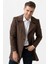 Bolzano 4019 Geniş Yaka Slim Fit Yünlü Kemerli Kaban Çizgili Kahve 5