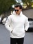 Erkek Beyaz Tam Oversize Kanguru Cepli 3 İplik Erkek Kapüşonlu Sweatshirt 2