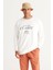 Erkek Kırık Beyaz Oversize Bol Kesim Içi Polarlı 3 Iplik Bisiklet Yaka Pamuklu Sweatshirt 1