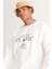 Erkek Kırık Beyaz Oversize Bol Kesim Içi Polarlı 3 Iplik Bisiklet Yaka Pamuklu Sweatshirt 3