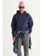 Erkek Indigo Oversize Fit Bol Kesim Kapüşonlu Içi Polarlı 3 Iplik Baskılı Sweatshirt 2
