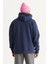 Erkek Indigo Oversize Fit Bol Kesim Kapüşonlu Içi Polarlı 3 Iplik Baskılı Sweatshirt 5