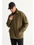 Erkek Haki Oversize Bol Kesim Içi Polarlı Iplik Dik Bato Yaka Pamuklu Sweatshirt 3