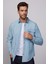 Slim Fit Uzun Kol Çıt Çıtlı Tek Cep Kapaklı Denim Mavi Erkek Gömlek 1