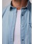 Slim Fit Uzun Kol Çıt Çıtlı Tek Cep Kapaklı Denim Mavi Erkek Gömlek 4