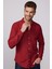 Slim Fit Uzun Kol Biyeli Yaka Düğmeli Keten Bordo Erkek Gömlek 1