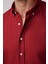 Slim Fit Uzun Kol Biyeli Yaka Düğmeli Keten Bordo Erkek Gömlek 4