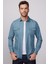 Slim Fit Uzun Kol Çift Cep Çıtçıtlı Denim Petrol Rengi Erkek Gömlek 3