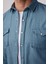 Slim Fit Uzun Kol Çift Cep Çıtçıtlı Denim Petrol Rengi Erkek Gömlek 4