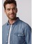 Slim Fit Dar Kesim Tek Cep Kapaklı Pamuklu Mavi Denim Gömlek 2