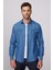Slim Fit Dar Kesim Çift Cep Kapaklı Pamuklu Denim Lacivert Gömlek 2