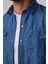 Slim Fit Dar Kesim Çift Cep Kapaklı Pamuklu Denim Lacivert Gömlek 4