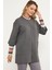 Çelik Örgü Çizgi Detaylı Triko Ceket - Koyu Gri 3