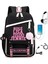 Black Pink USB Şarj Edilebilir Çok Fonksiyonlu Büyük Kapasiteli Su Geçirmez Sırt Çantası (Yurt Dışından) 1