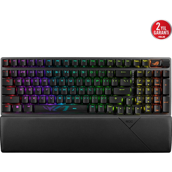 Asus ROG STRIX SCOPE II 96 Wireless Oyuncu Klavyesi 3 Farklı Bağlantı (2.4GHz RF, BT, Kablolu) ROG NX SNOW Mekanik Switch AURA SYNC RGB, Bilek destekli