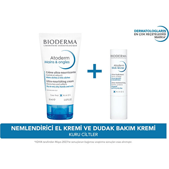 Bioderma Atoderm Hand Cream 50ML + Lip Stick 4g Set